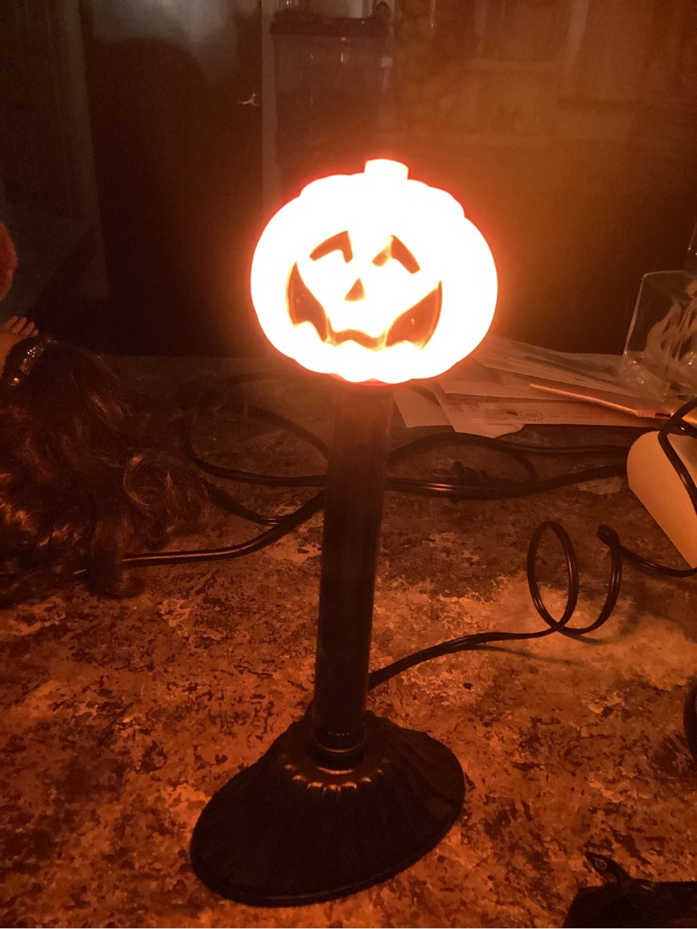 vintage plastic blow mold Halloween pumpkin candlestick light
